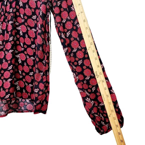 Haute Monde Floral Boho Blouse Black & Red Long Sleeve Size Small - Picture 9 of 11